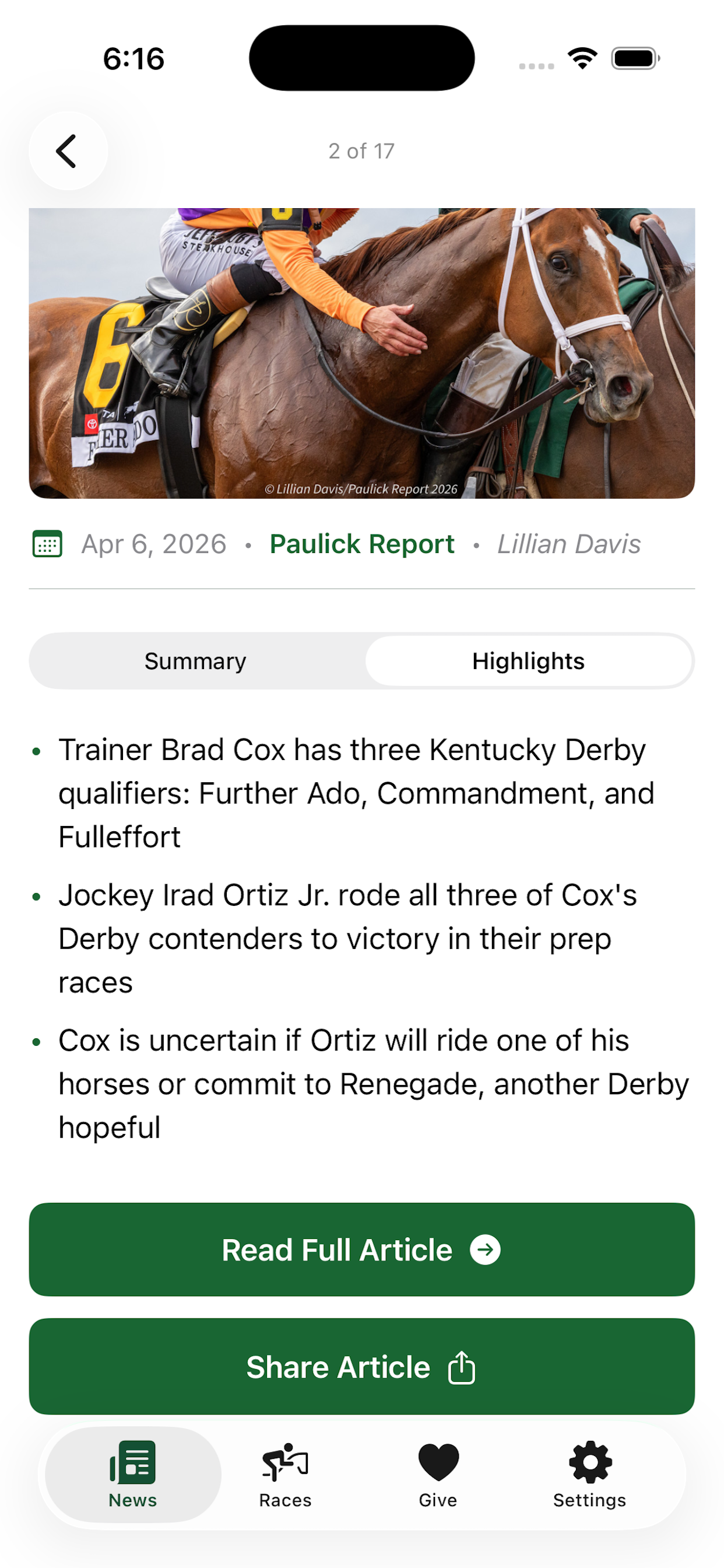 EquiBrief story highlights view
